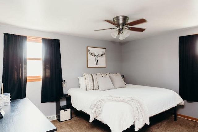 bedroom with carpet flooring and ceiling fan