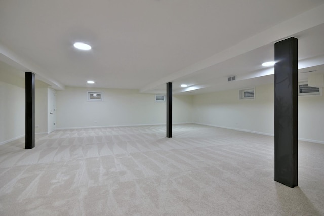 basement with light carpet