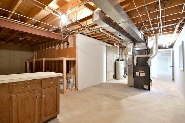 basement with heating unit and gas water heater