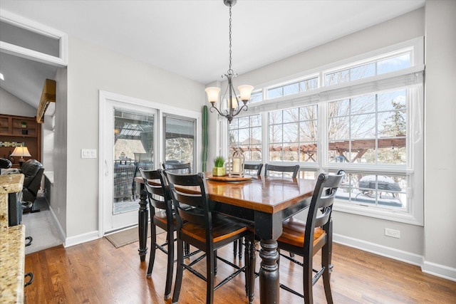 dining room with a chandelier, a wealth of natural light, and hardwood / wood-style floors