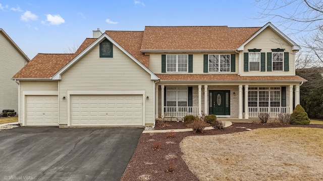 view of front of home featuring a porch and a garage