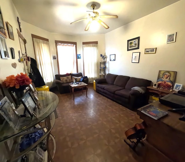 living room with ceiling fan