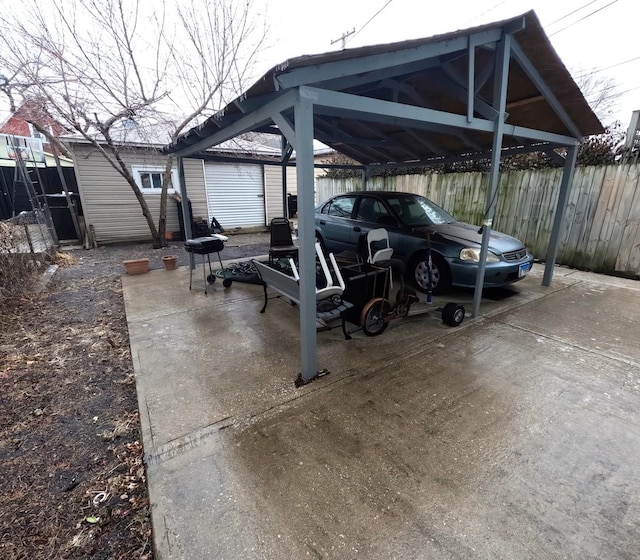 view of parking / parking lot with a carport