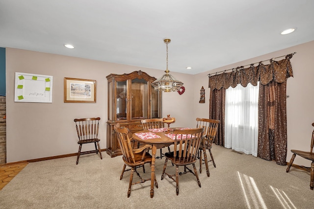 view of carpeted dining room