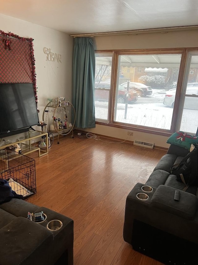 living room with hardwood / wood-style flooring