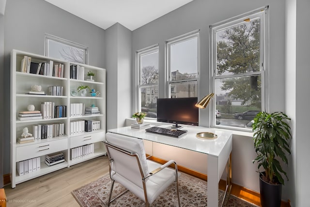 office space with light hardwood / wood-style flooring