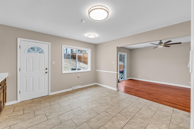 entrance foyer with light hardwood / wood-style floors and ceiling fan