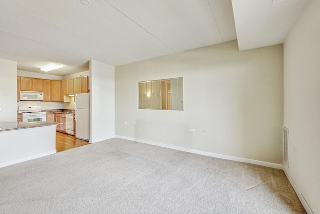 interior space with light brown cabinetry and light colored carpet