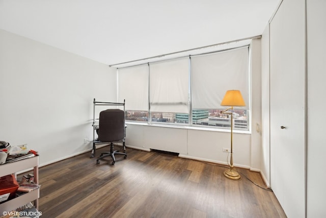 office area featuring dark wood-type flooring