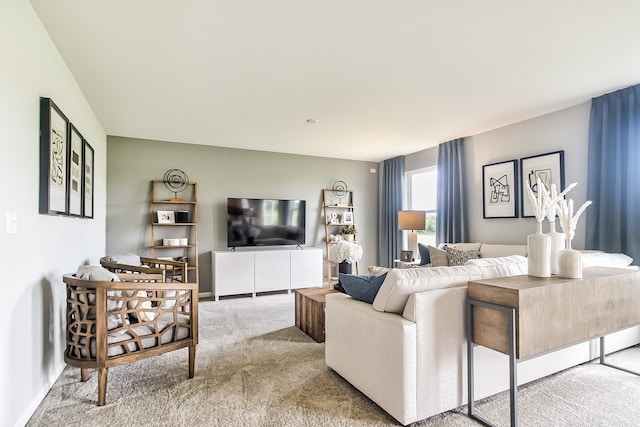 living room with light colored carpet