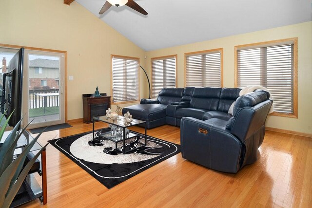 8430 Horizon Ct, Tinley Park, IL 60487 - living room with hardwood / wood-style floors, high vaulted ceiling, and ceiling fan