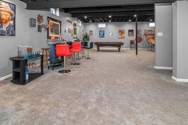 8430 Horizon Ct, Tinley Park, IL 60487 - recreation room with carpet flooring, beam ceiling, billiards, and bar area