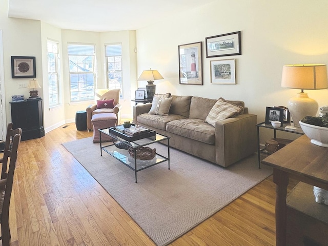 living room with light hardwood / wood-style floors