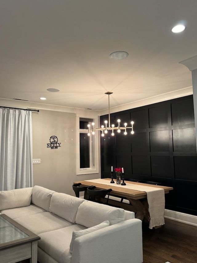 living room featuring dark wood-type flooring