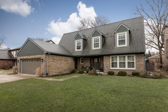 cape cod home with a garage and a front yard