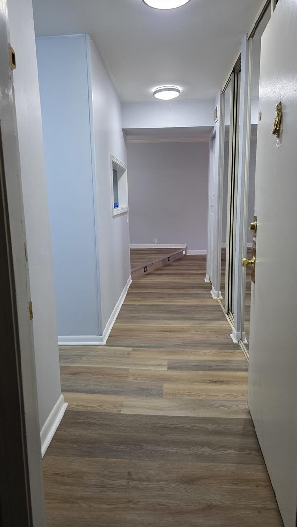 corridor with dark wood-type flooring