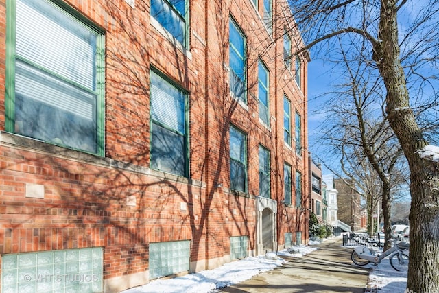 view of snow covered building