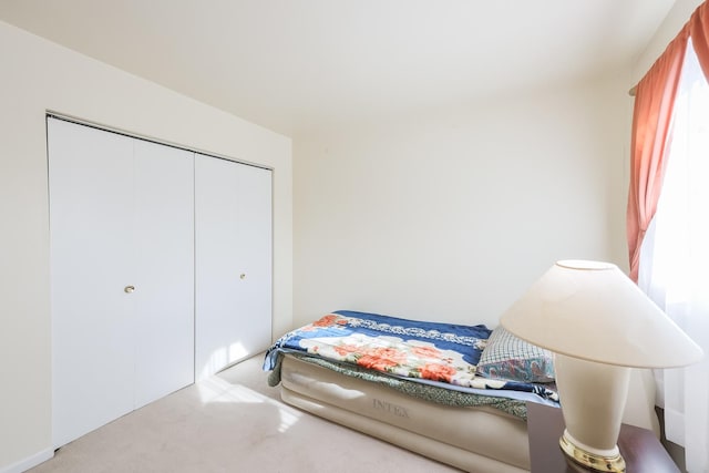 bedroom with carpet and a closet