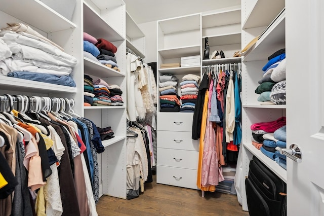 walk in closet featuring dark hardwood / wood-style floors