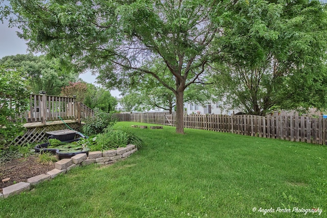 view of yard featuring a wooden deck