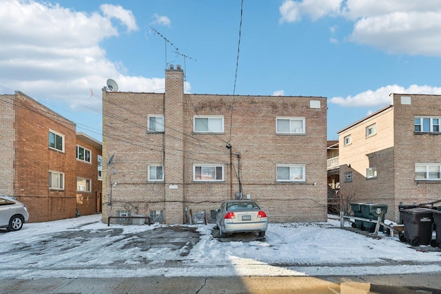 view of snow covered building