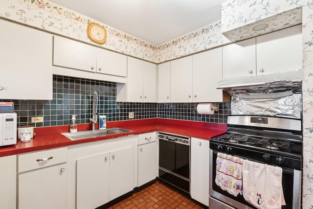 8307 N Christiana Ave Unit 2W, Skokie, IL 60076 - kitchen with stainless steel gas range oven, dishwasher, a sink, range hood, and white microwave