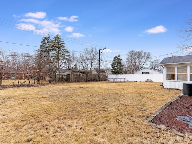 view of yard with fence and cooling unit