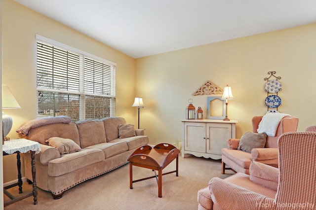 living room with light colored carpet