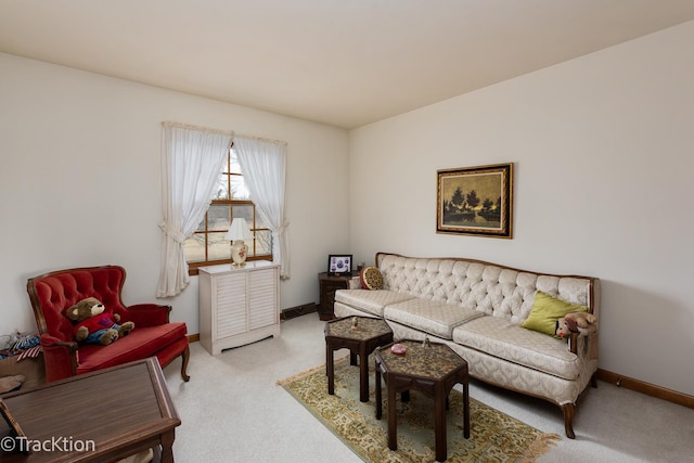 living room featuring light carpet