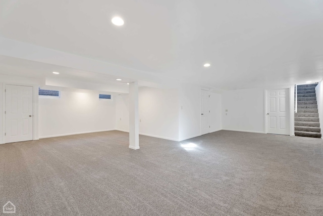 basement featuring carpet