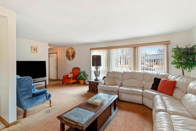 living room with light colored carpet