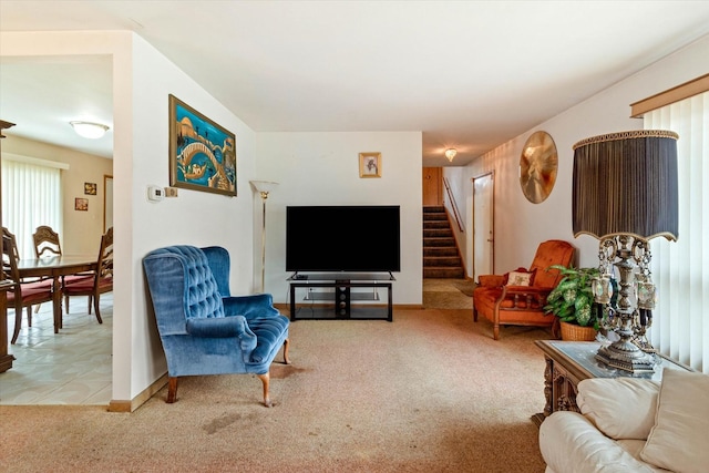 living room with light carpet