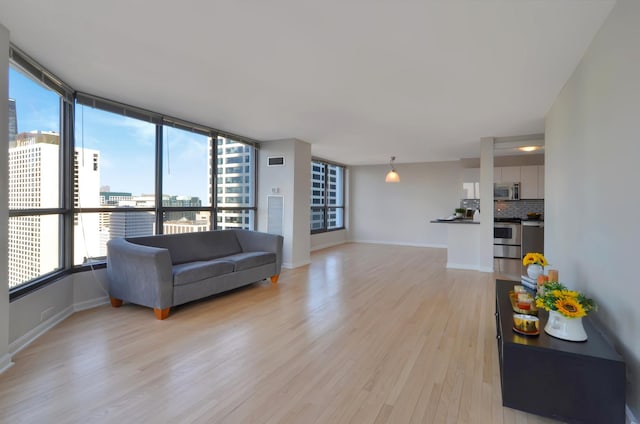 living room featuring light hardwood / wood-style flooring