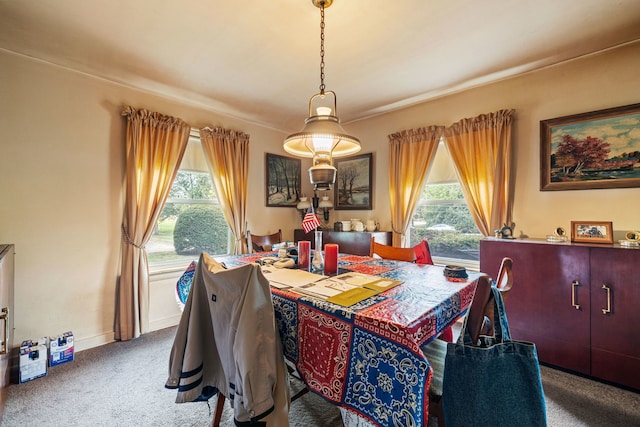 dining area with a healthy amount of sunlight and carpet flooring