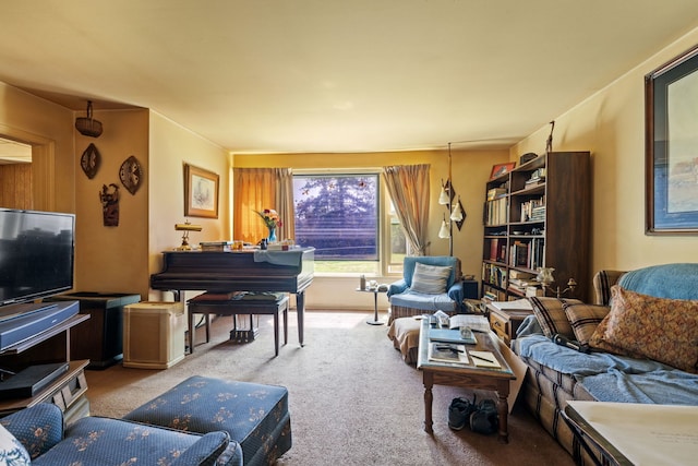 living room with light colored carpet