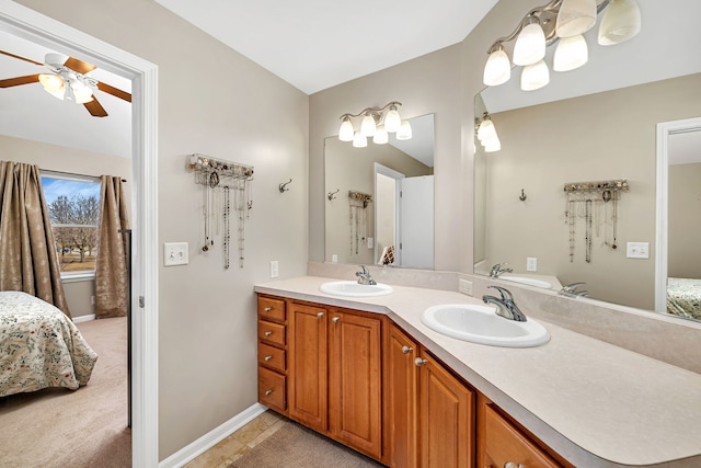 bathroom with vanity and ceiling fan