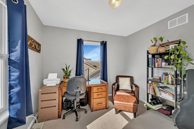 view of carpeted office space