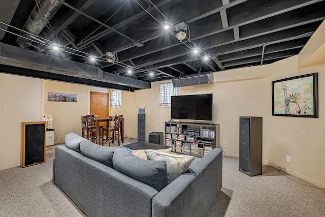 living room with carpet floors