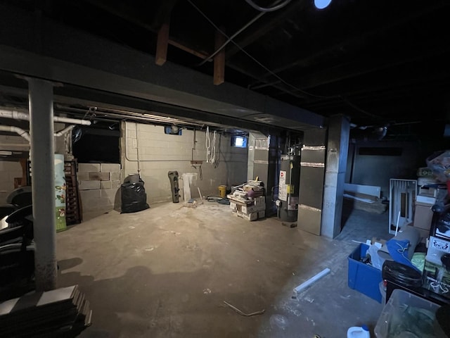 basement featuring gas water heater