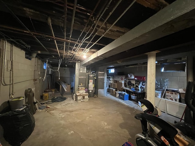 basement with water heater