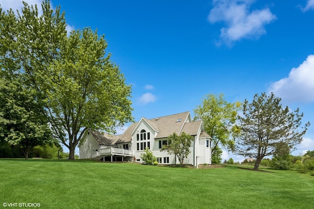 37580 N Fairfield Rd, Lake Villa, IL 60046 - rear view of property with a lawn and a wooden deck