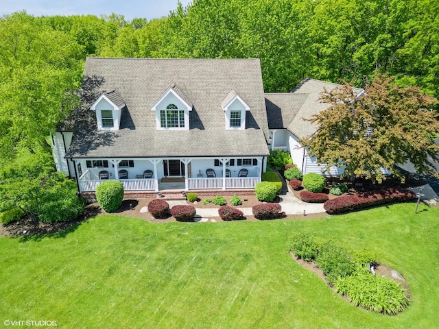 37580 N Fairfield Rd, Lake Villa, IL 60046 - cape cod-style house featuring covered porch, a shingled roof, and a front yard