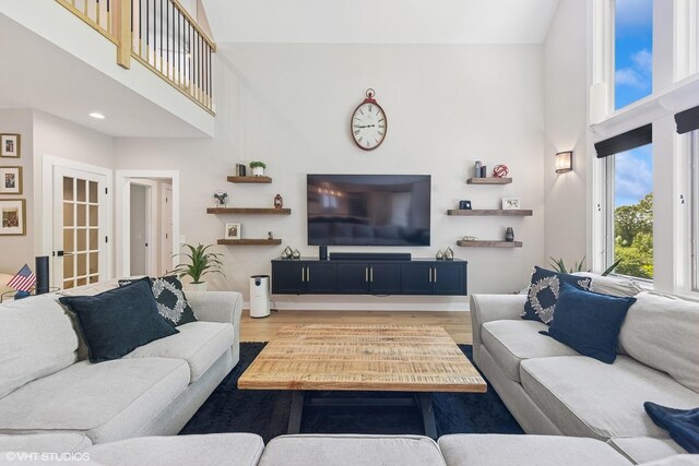 37580 N Fairfield Rd, Lake Villa, IL 60046 - living area featuring a towering ceiling, wood finished floors, baseboards, and recessed lighting
