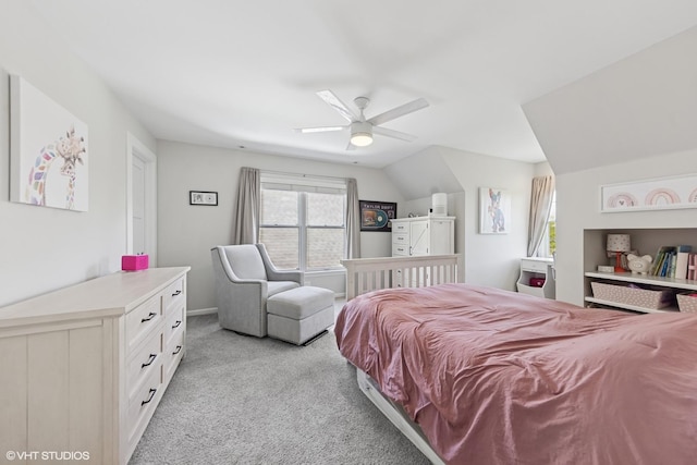 37580 N Fairfield Rd, Lake Villa, IL 60046 - bedroom featuring light carpet, ceiling fan, and vaulted ceiling