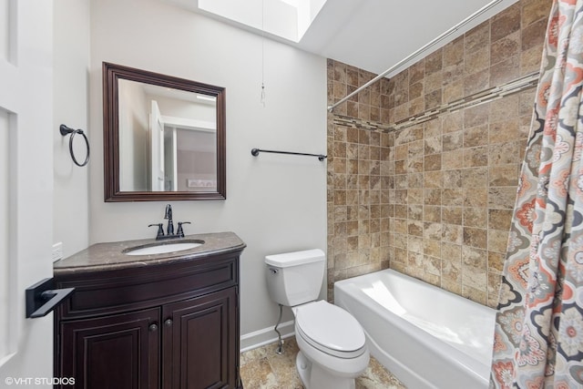 37580 N Fairfield Rd, Lake Villa, IL 60046 - bathroom with shower / tub combo with curtain, vanity, toilet, and baseboards