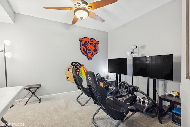37580 N Fairfield Rd, Lake Villa, IL 60046 - exercise room featuring ceiling fan, carpet flooring, and baseboards