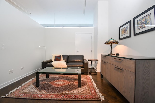 sitting room with dark hardwood / wood-style floors