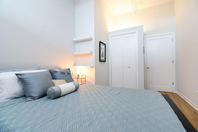 bedroom featuring hardwood / wood-style flooring and a closet