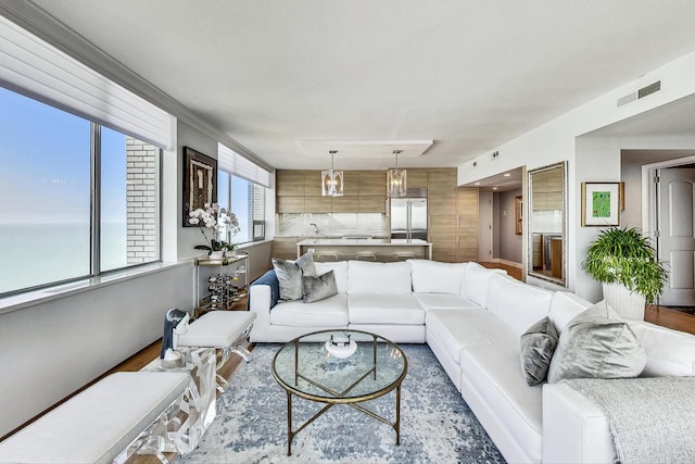 living room with a water view