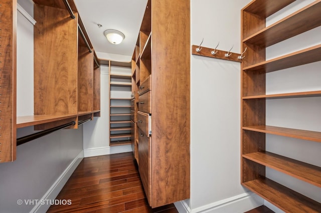 spacious closet with dark wood-style floors